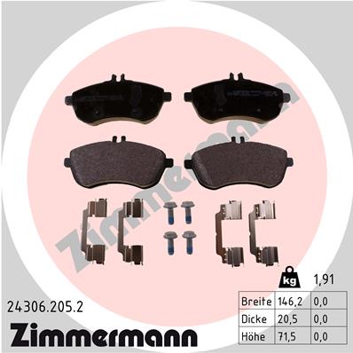 Bremsbelagsatz, Scheibenbremse Vorderachse Zimmermann 24306.205.2 Bremsbelagsatz, Scheibenbremse Vorderachse Zimmermann 24306.205.2 von Zimmermann