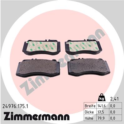 Bremsbelagsatz, Scheibenbremse Vorderachse Zimmermann 24976.175.1 von Zimmermann