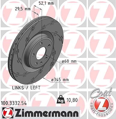 Zimmermann 1x Bremsscheibe belüftet vorne links [Hersteller-Nr. 100.3332.54] für Audi von Zimmermann