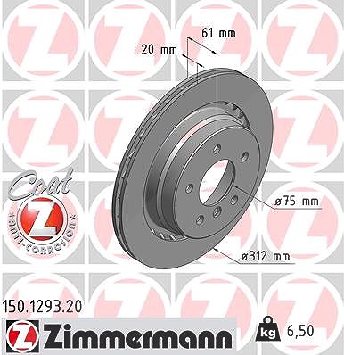 Zimmermann 1x Bremsscheibe Hinterachse Rechts [Hersteller-Nr. 150.1293.20] für BMW, Wiesmann von Zimmermann