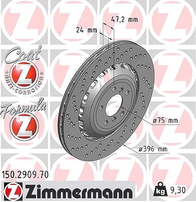 Zimmermann 1x Bremsscheibe Hinterachse Links [Hersteller-Nr. 150.2909.70] für BMW von Zimmermann