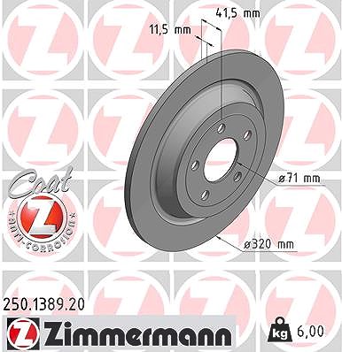 Zimmermann Bremsscheibe [Hersteller-Nr. 250.1389.20] für Ford Usa von Zimmermann