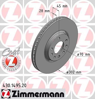 Zimmermann Bremsscheibe [Hersteller-Nr. 430.1495.20] für Opel, Vauxhall von Zimmermann