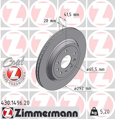 Zimmermann Bremsscheibe [Hersteller-Nr. 430.1496.20] für Cadillac, Fiat, Opel, Saab von Zimmermann