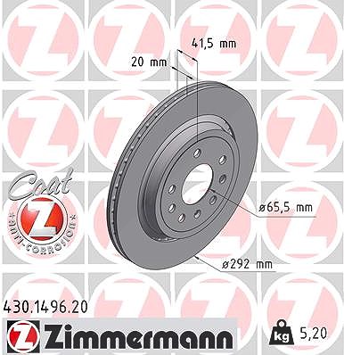 Zimmermann Bremsscheibe [Hersteller-Nr. 430.1496.20] für Cadillac, Fiat, Opel, Saab, Vauxhall von Zimmermann