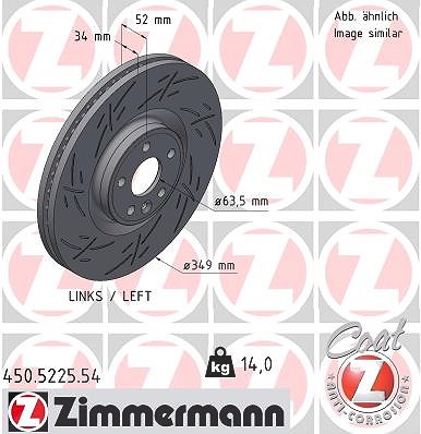 Zimmermann 1x Bremsscheibe Vorderachse Links [Hersteller-Nr. 450.5225.54] für Jaguar, Land Rover von Zimmermann