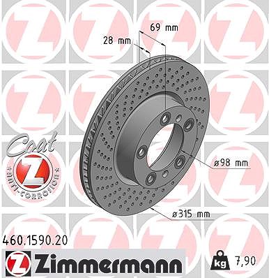 Zimmermann 1x Bremsscheibe Vorderachse Rechts [Hersteller-Nr. 460.1590.20] für Porsche von Zimmermann