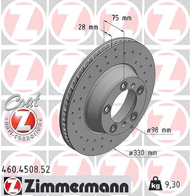 Zimmermann 1x Bremsscheibe Hinterachse Links [Hersteller-Nr. 460.4508.52] für Porsche von Zimmermann