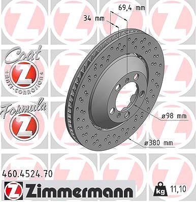 Zimmermann 1x Bremsscheibe Vorderachse Links [Hersteller-Nr. 460.4524.70] für Porsche von Zimmermann