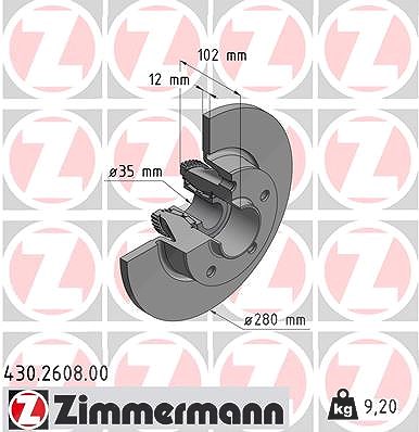 Zimmermann Bremsscheibe Hinterachse Voll + Radlager mit ABS [Hersteller-Nr. 430.2608.00] für Nissan, Opel, Renault, Vauxhall von Zimmermann