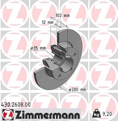 Zimmermann Bremsscheibe Hinterachse Voll + Radlager mit ABS [Hersteller-Nr. 430.2608.00] für Nissan, Opel, Renault von Zimmermann