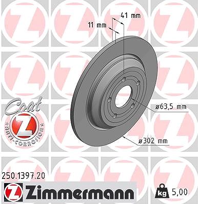 Zimmermann Bremsscheibe Hinterachse Voll [Hersteller-Nr. 250.1397.20] für Ford von Zimmermann
