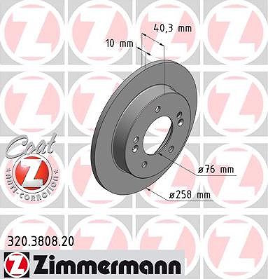 Zimmermann Bremsscheibe Hinterachse Voll [Hersteller-Nr. 320.3808.20] für Hyundai, Kia von Zimmermann