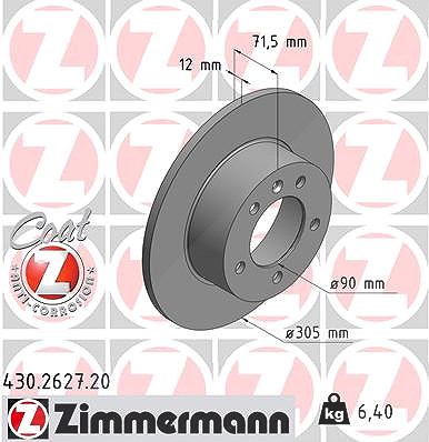 Zimmermann Bremsscheibe Hinterachse Voll [Hersteller-Nr. 430.2627.20] für Nissan, Opel, Renault von Zimmermann