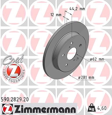 Zimmermann Bremsscheibe Hinterachse Voll [Hersteller-Nr. 590.2829.20] für Lexus, Toyota von Zimmermann