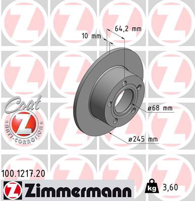 Bremsscheibe Hinterachse Zimmermann 100.1217.20 von Zimmermann