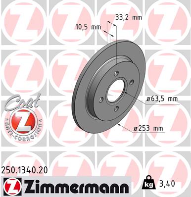 Bremsscheibe Hinterachse Zimmermann 250.1340.20 Bremsscheibe Hinterachse Zimmermann 250.1340.20 von Zimmermann