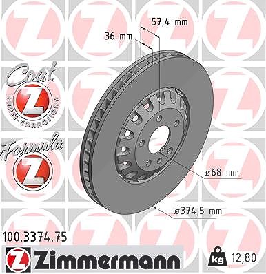 Zimmermann Bremsscheibe Vorderachse [Hersteller-Nr. 100.3374.75] für Audi, VW von Zimmermann