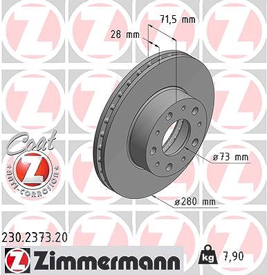 Zimmermann Bremsscheibe Vorderachse Belüftet [Hersteller-Nr. 230.2373.20] für Citroën, Fiat, Peugeot von Zimmermann