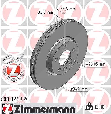 Zimmermann 1x Bremsscheibe Vorderachse Belüftet [Hersteller-Nr. 600.3249.20] für Bentley, VW von Zimmermann