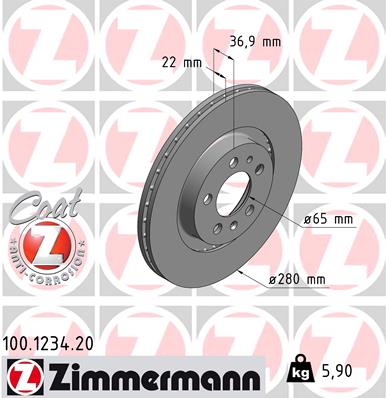 Bremsscheibe Vorderachse Zimmermann 100.1234.20 von Zimmermann