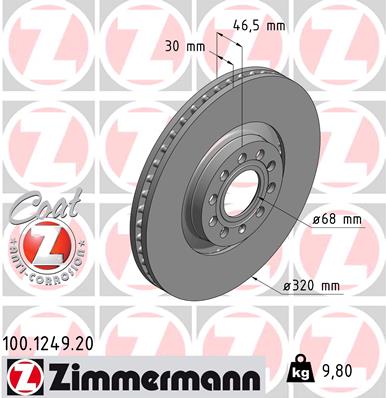 Bremsscheibe Vorderachse Zimmermann 100.1249.20 von Zimmermann