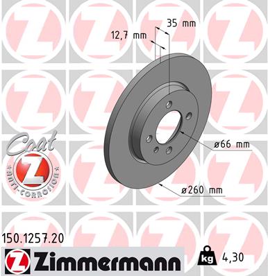 Bremsscheibe Vorderachse Zimmermann 150.1257.20 von Zimmermann