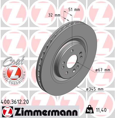 Bremsscheibe Vorderachse Zimmermann 400.3612.20 von Zimmermann