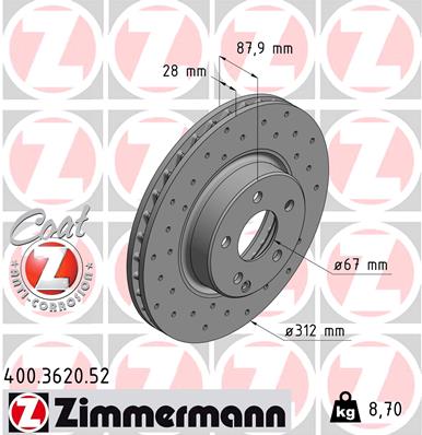 Bremsscheibe Vorderachse Zimmermann 400.3620.52 von Zimmermann