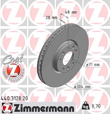 Zimmermann Bremsscheibe Vorderachse belüftet [Hersteller-Nr. 440.3128.20] für Citroën, Ds, Fiat, Opel, Peugeot, Vauxhall von Zimmermann