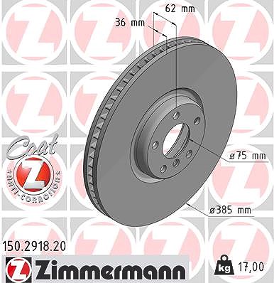 Zimmermann 1x Bremsscheibe belüftet vorne rechts [Hersteller-Nr. 150.2918.20] für BMW von Zimmermann