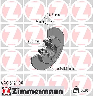 Zimmermann Bremsscheibe mit Radlager mit ABS-Ring Hinterachse [Hersteller-Nr. 440.3121.00] für Citroën, Ds, Peugeot von Zimmermann