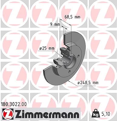 Zimmermann Bremsscheibe voll mit Radlager und ABS-Ring hinten [Hersteller-Nr. 180.3022.00] für Citroën, Peugeot von Zimmermann