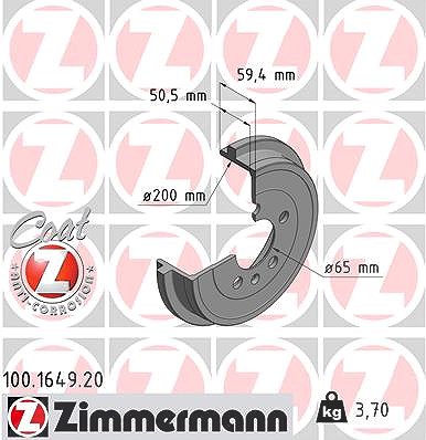 Zimmermann Bremstrommel [Hersteller-Nr. 100.1649.20] für Audi, Seat, Skoda, VW von Zimmermann