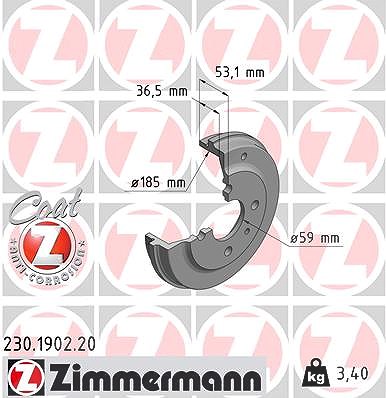 Zimmermann Bremstrommel [Hersteller-Nr. 230.1902.20] für Abarth, Autobianchi, Fiat, Lancia, Seat von Zimmermann