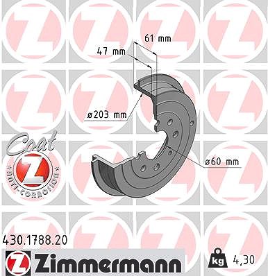 Zimmermann Bremstrommel Hinterachse [Hersteller-Nr. 430.1788.20] für Fiat, Opel, Vauxhall von Zimmermann