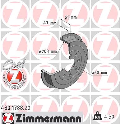 Zimmermann Bremstrommel Hinterachse [Hersteller-Nr. 430.1788.20] für Fiat, Opel von Zimmermann