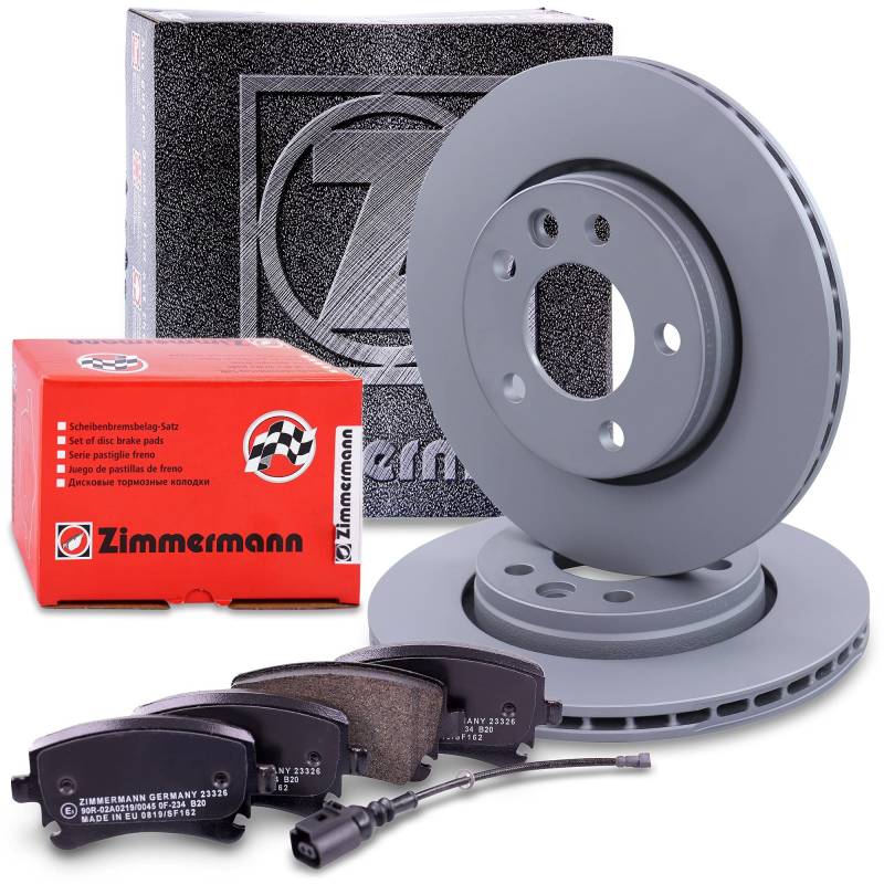 ZIMMERMANN Bremsenset Hinterachse inkl. Bremsscheiben Ø 294 mm Belüftet + Bremsbeläge hinten + Verschleißkontakt von Buosha