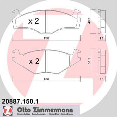 ZIMMERMANN 20887.150.1 Serie Bremsbeläge, vorne, inklusive Platte dämpfend von Zimmermann