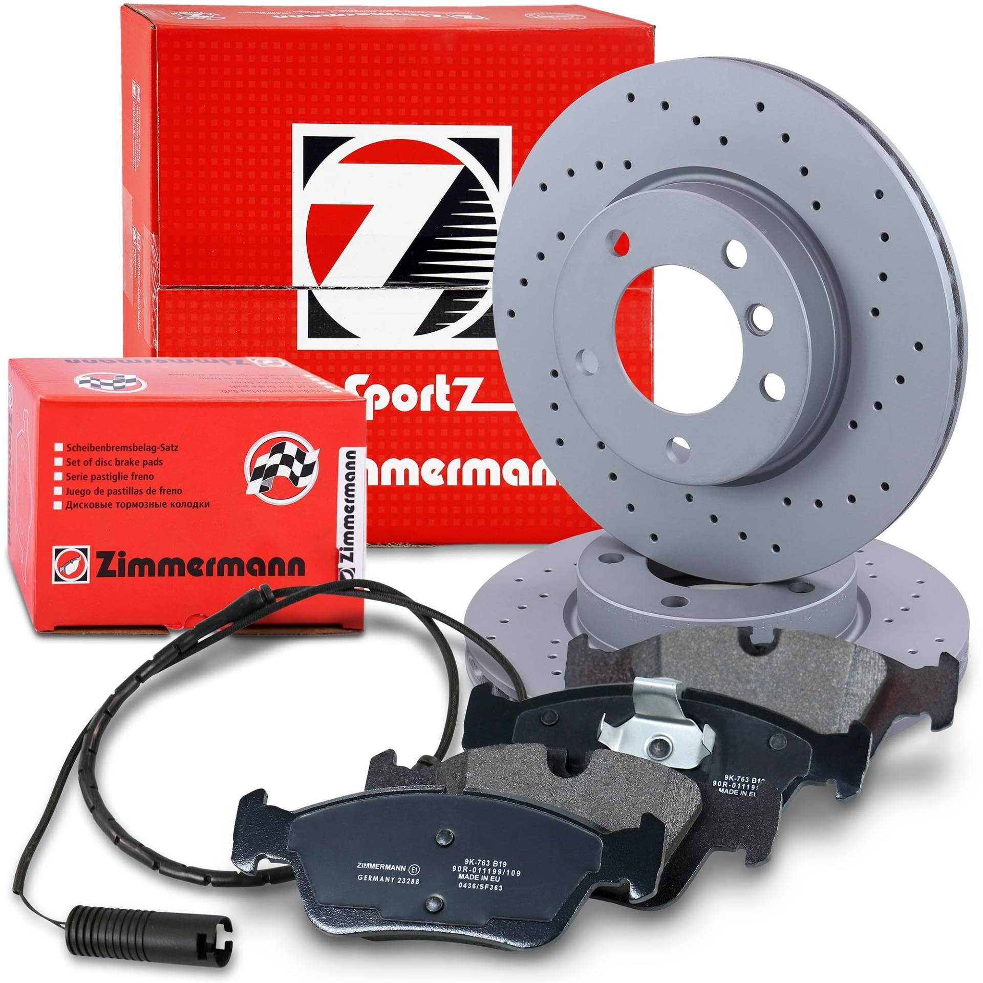 ZIMMERMANN Bremsenset Vorderachse inkl. Sport Bremsscheiben vorne Ø 286 mm innenbelüftet und Bremsbeläge vorne mit Verschleißkontakt Kompatibel mit BMW 3er (E36), Z3 (E36) von ZIMMERMANN