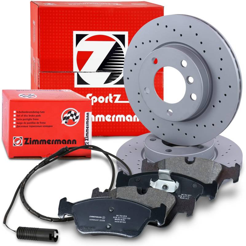 ZIMMERMANN Bremsenset Vorderachse inkl. Sport Bremsscheiben vorne Ø 286 mm innenbelüftet und Bremsbeläge vorne mit Verschleißkontakt Kompatibel mit BMW 3er (E36), Z3 (E36) von ZIMMERMANN