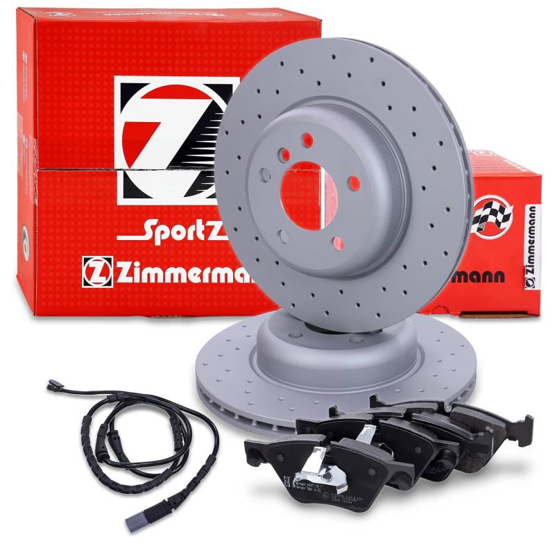 ZIMMERMANN Bremsenset Vorderachse inkl. Sport Bremsscheiben vorne Ø 330 mm innenbelüftet und Bremsbeläge vorne mit Verschleißkontakt Kompatibel mit BMW 5er (F10), 5er Touring (F11) von ZIMMERMANN