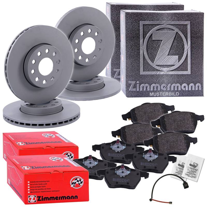 ZIMMERMANN Bremsenset inkl Bremsscheiben Vorne Belüftet Ø 314 mm + Hinten Voll Ø 302 mm und Bremsbeläge Vorne und Hinten Kompatibel mit AUDI A6 C6 (4F2), A6 C6 Avant (4F5) von ZIMMERMANN