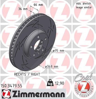 Zimmermann 1x Bremsscheibe Ø348 belüftet Vorderachse Rechts [Hersteller-Nr. 150.3479.55] für BMW von Zimmermann