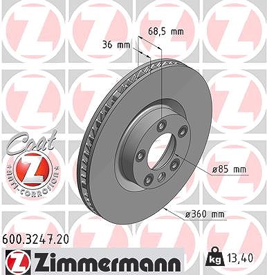 Zimmermann Bremsscheibe belüftet vorne links [Hersteller-Nr. 600.3247.20] für Porsche, VW von Zimmermann