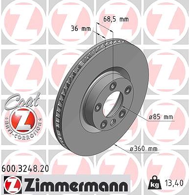 Zimmermann Bremsscheibe belüftet vorne rechts [Hersteller-Nr. 600.3248.20] für Porsche, VW von Zimmermann