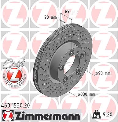Zimmermann 1x Bremsscheibe Vorderachse Rechts [Hersteller-Nr. 460.1530.20] für Porsche von Zimmermann