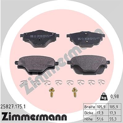 Zimmermann Bremsbeläge hinten (Satz) [Hersteller-Nr. 25827.175.1] für Citroën, Ds, Opel, Peugeot von Zimmermann