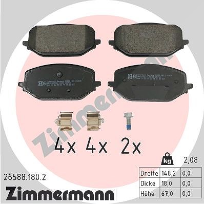 Zimmermann Bremsbelagsatz, Scheibenbremse [Hersteller-Nr. 26588.180.2] für Citroën, Ds, Fiat, Opel, Peugeot, Toyota, Vauxhall von Zimmermann