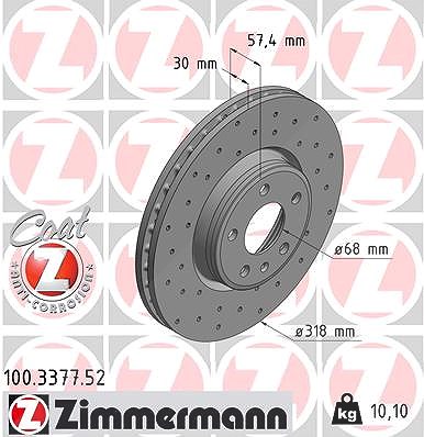 Zimmermann Bremsscheibe Vorderachse Belüftet [Hersteller-Nr. 100.3377.52] für Audi von Zimmermann